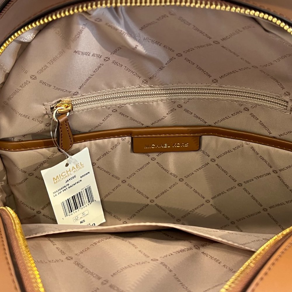 Michael Kors Jaycee Large Zip Pocket Front Backpack MK Signature Brown - Picture 6 of 9